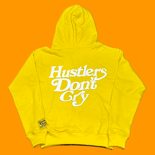 Official "Hustlers Don't Cry" Logo Hoodie - Yellow/ White