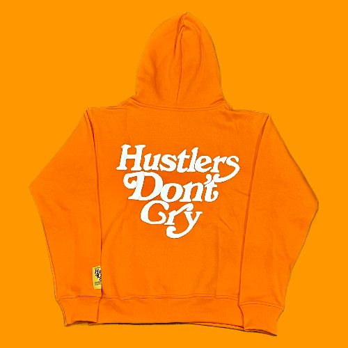 Official "Hustlers Don't Cry" Logo Hoodie - Orange/ White